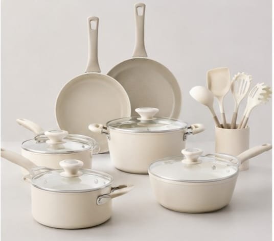 Nonstick Piece Cookware Set, Cream