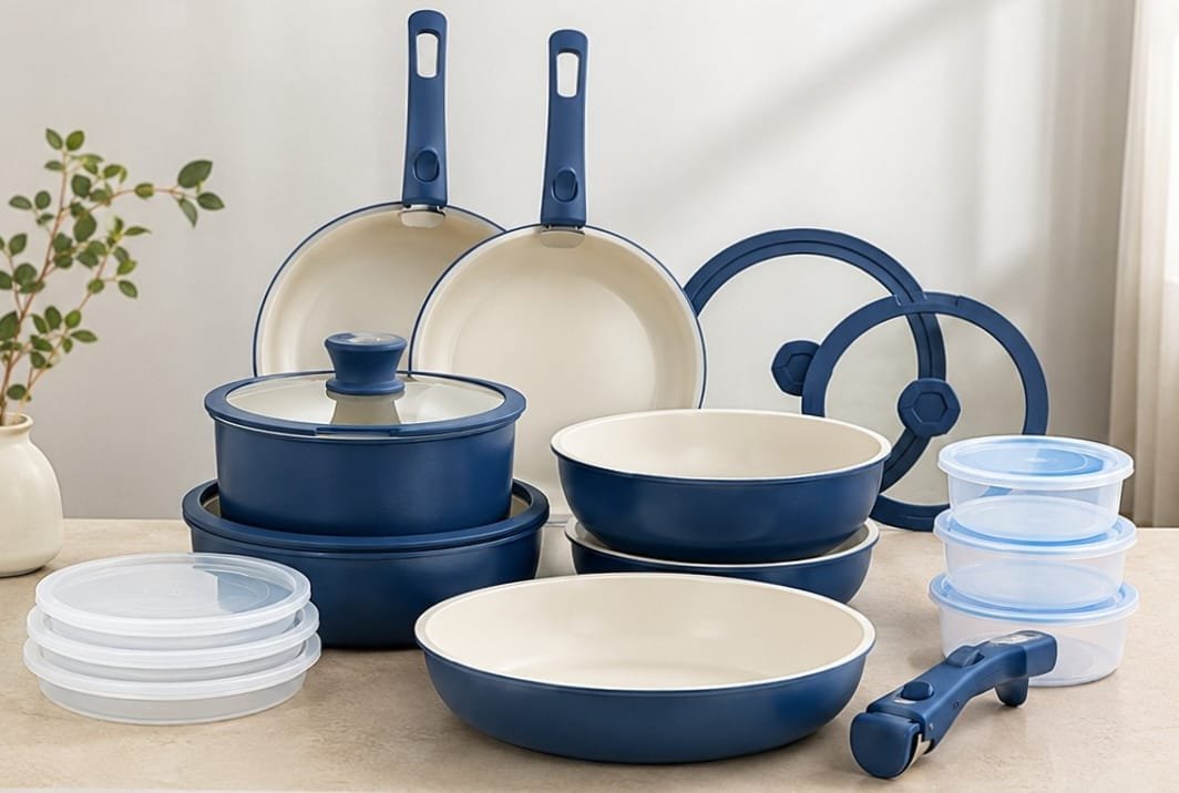 Ceramic Pots and Pans Set, Blue