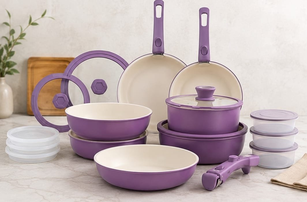 Pots and Pans Set Non Stick,Purple