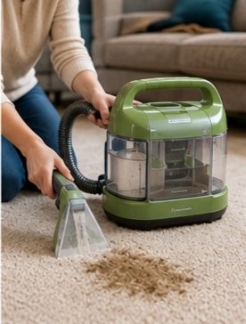 Portable carpet cleaner being used on a dog stain.