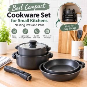best compact cookware set for small kitchens nesting pots and pans.