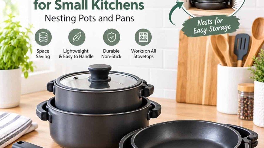 best compact cookware set for small kitchens nesting pots and pans.