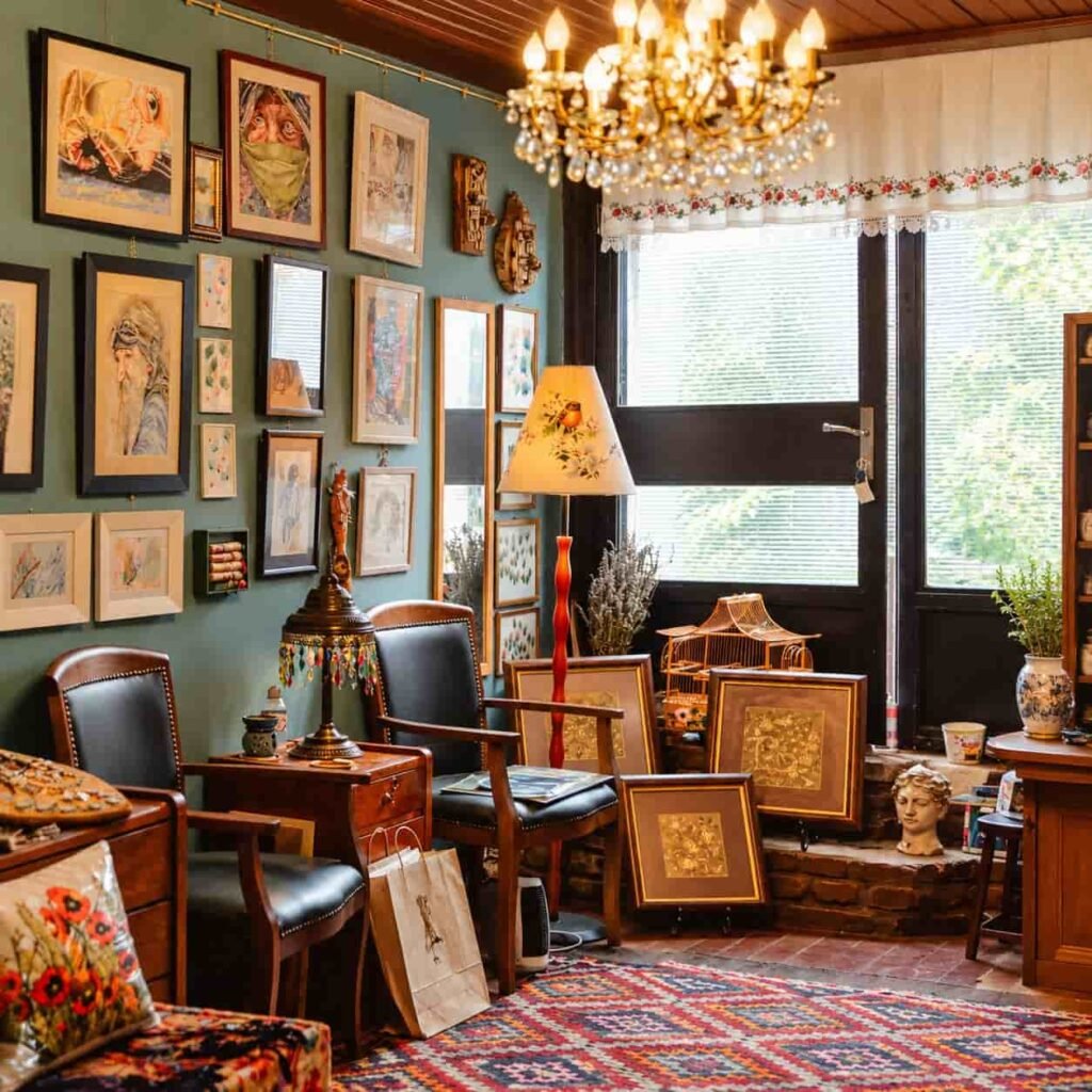 Beautiful home decor with wall art, decorative cushions and vases